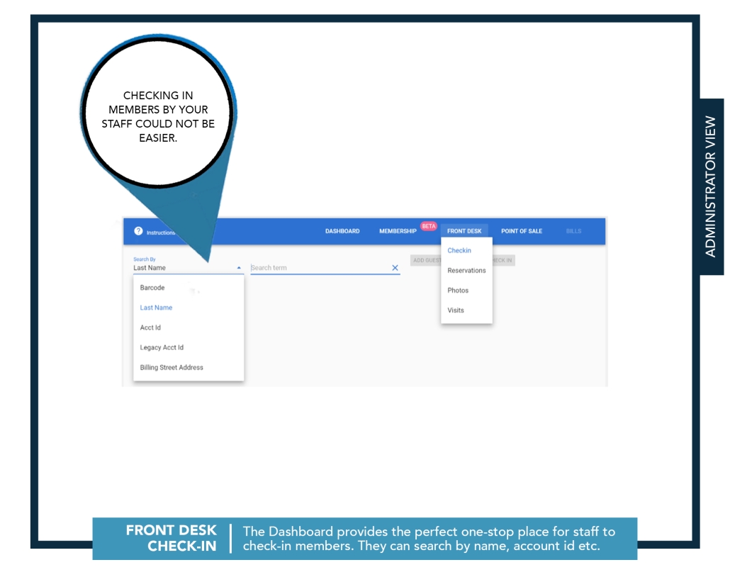 Member Splash Front Desk Checkin Screen