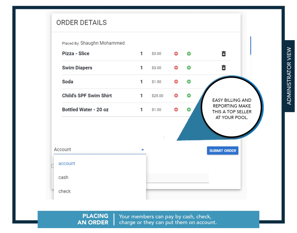 Pool and Tennis Club Point of Sale Orders